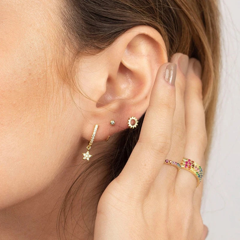 925 Sterling Silver Needle Little Huggies Hoop Earrings for Women Tiny Crystal Zirco Pendant Cartilage Earrings Piercing Jewelry