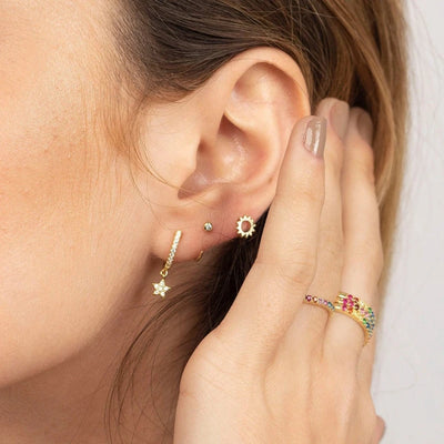 925 Sterling Silver Needle Little Huggies Hoop Earrings for Women Tiny Crystal Zirco Pendant Cartilage Earrings Piercing Jewelry