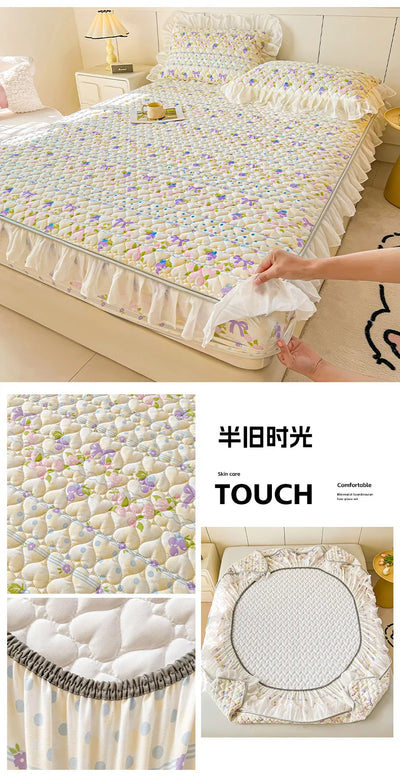 2025 New Single Bed Hat Korean Lace Bed Sheet Cover Chiffon Princess Wind Ins Cotton Four Seasons Bedspread Protective Cover