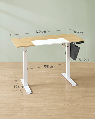 SONGMICS Height adjustable desk electric, 120/140/160 cm, with fabric organizer