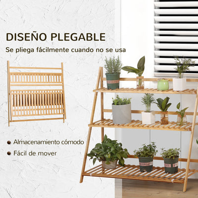 3-Tier Folding Bamboo Plant Shelf 100X39X97 cm