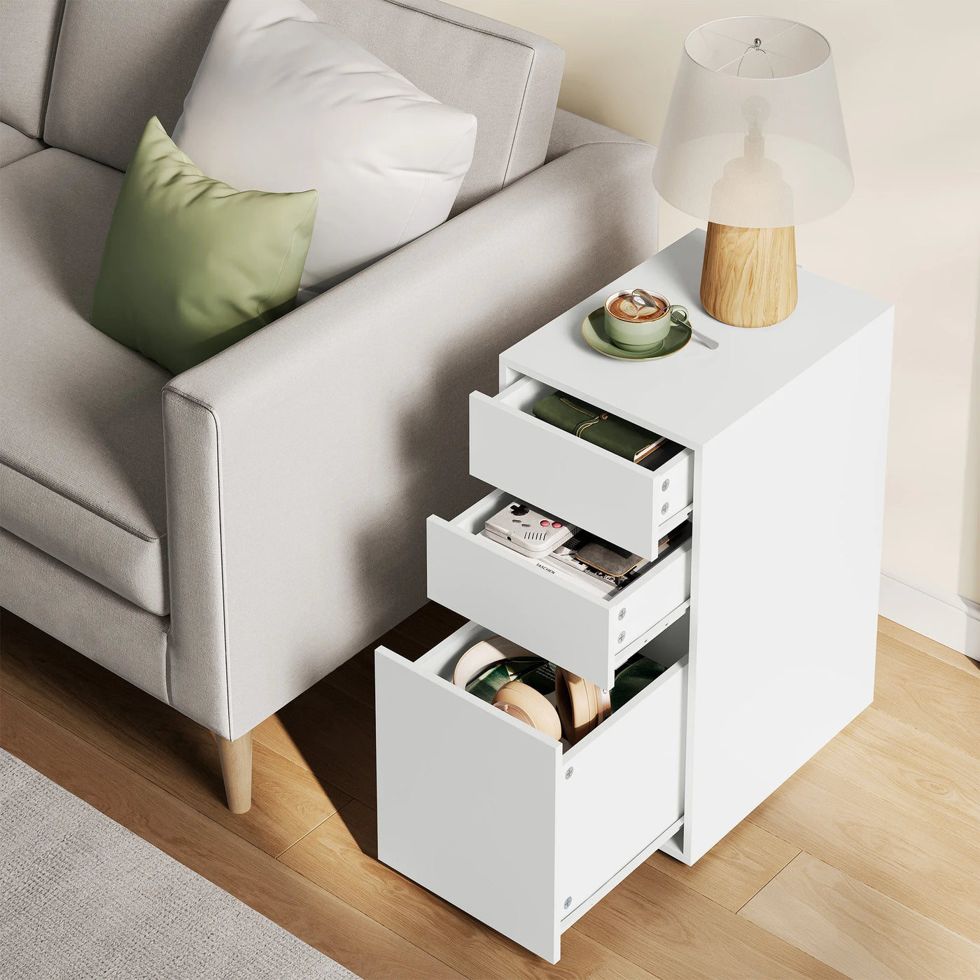 Bedside Table Solid Wood Bedside Cabinet Filing Cabinet with 3 Drawers Modern Wooden Sofa Table for Bedroom Living Room