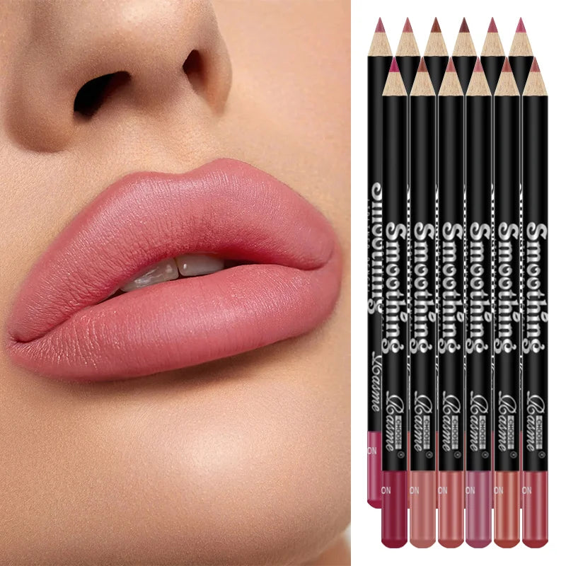 12 Color Lip Professional Wood Lip liner  Lady Charming Lip Liner Soft Pencil Makeup Women Long Lasting Cosmetic Tool