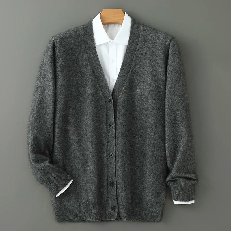 Women's Plus size Autumn Winter New Cardigan V-Neck Top 100% Mink Cashmere Knitted Sweater Casual Loose Large Long Sleeved Tops