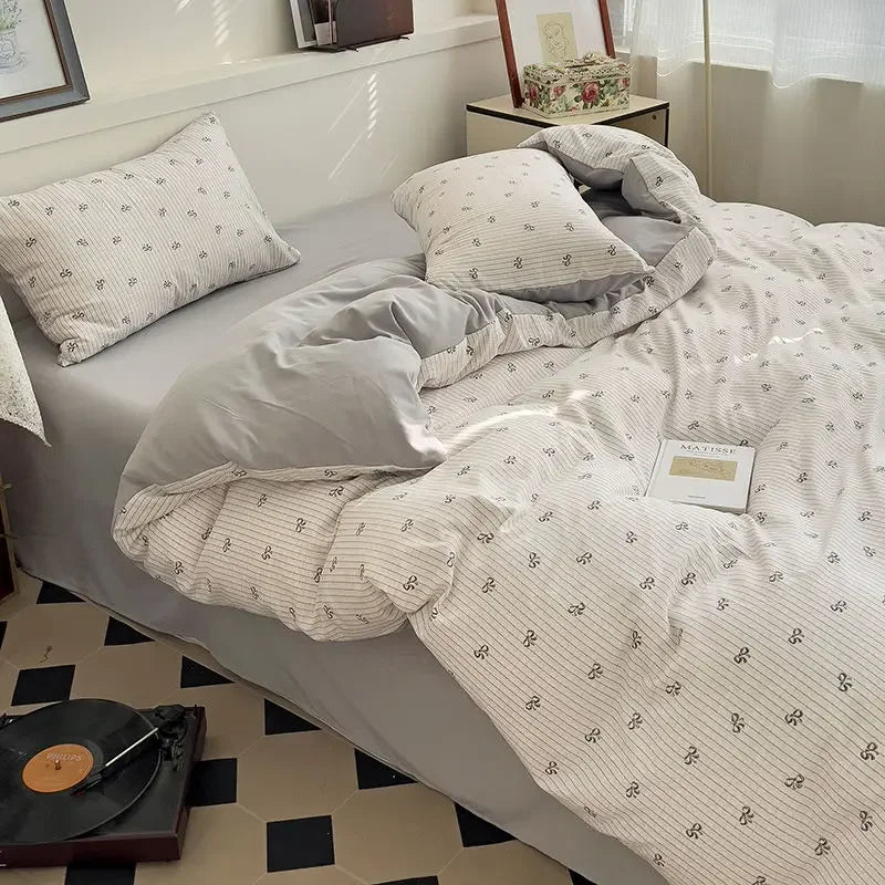 Green Floral Bedding Set Twin Full Queen Size Duvet Cover for Girls Flat Sheet Pillowcase Washed Cotton Home Linens