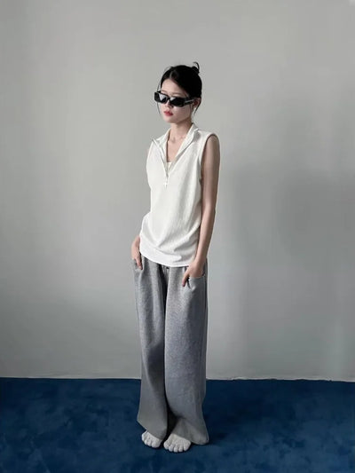 Gothic Tank Top Men and Women Harajuku Punk Vintage Stand Neck Zipper Streetwear Sleeveless Tanks Y2k Aesthetic Solid Camisoles