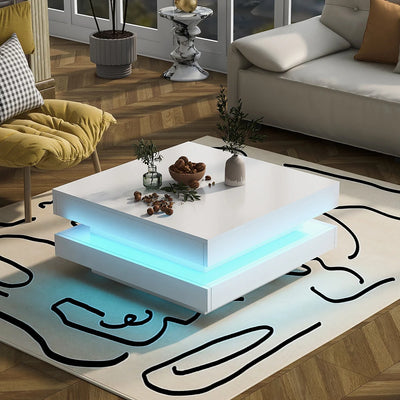 Square coffee table table in White Modern Technological Style With Bluetooth LED Strip