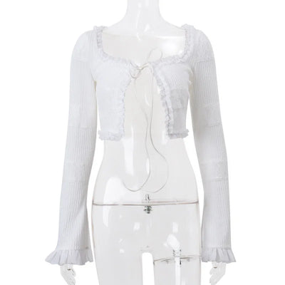 Hot Sale Women's Dress Sets for 2024 Autumn featuring Sexy V-Neck Knitted Cardigan and Sweet Lotus Leaf Hem Shorts