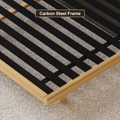 homary japanese style king floor bed frame, 5.9" low profile tatami platform bed with carbon steel slats & wood-finished metal f