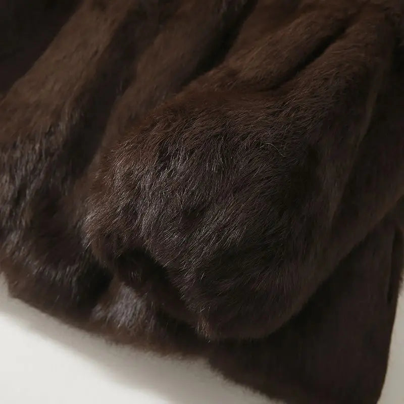 Real Rabbit Fur Coat Women Autumn Winter Short Jacket Thick Warm New Fashion Fox Fur Collar Elegant Female Warm Outerwear