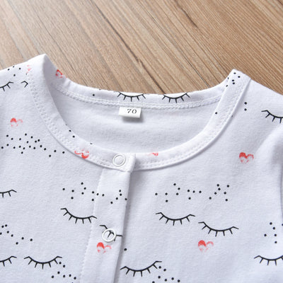 2pcs Infant Baby Girls Clothes Fashion Printed Cotton Long Sleeve Romper Jumpsuit with Headband Newborn Clothing for 0-18month
