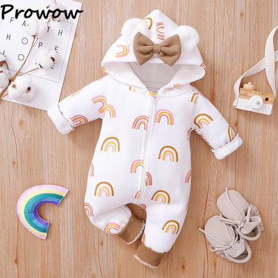 Prowow Cartoon Fox Baby Winter Clothes Romper Jumpsuit For Newborns Zipper Cute Ears Hooded Thicken Infant Overalls For Children