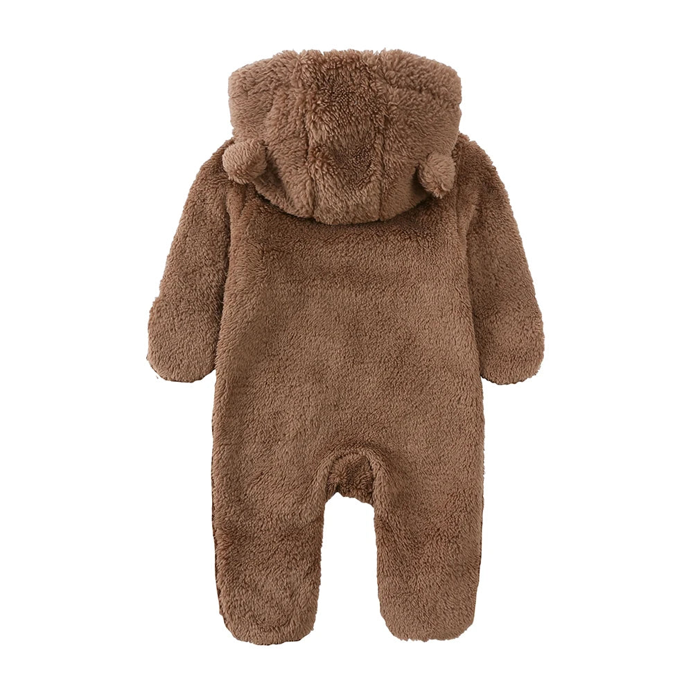 2025 Baby Winter Thick Romper Cotton Warm Long Sleeve Girl Jumpsuit Clothes 0-24M Newborn Boy Bear Fleece Hooded Pyjamas