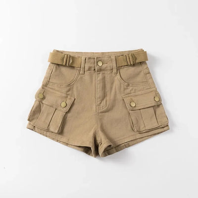 Women's Summer High Waisted Stretchy Denim Shorts Korean Cargo Style Slim Fit Ultra Short Hot Pants with Large Pockets for Dance