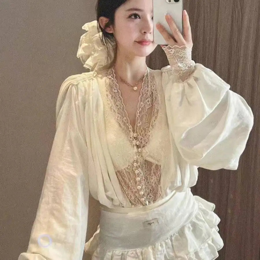 Korean Fashion Elegant Prom Summer Long Sleeve Dress Mini Skirt Two Piece Set Woman Solid Lace Chic Office Format 2025 New