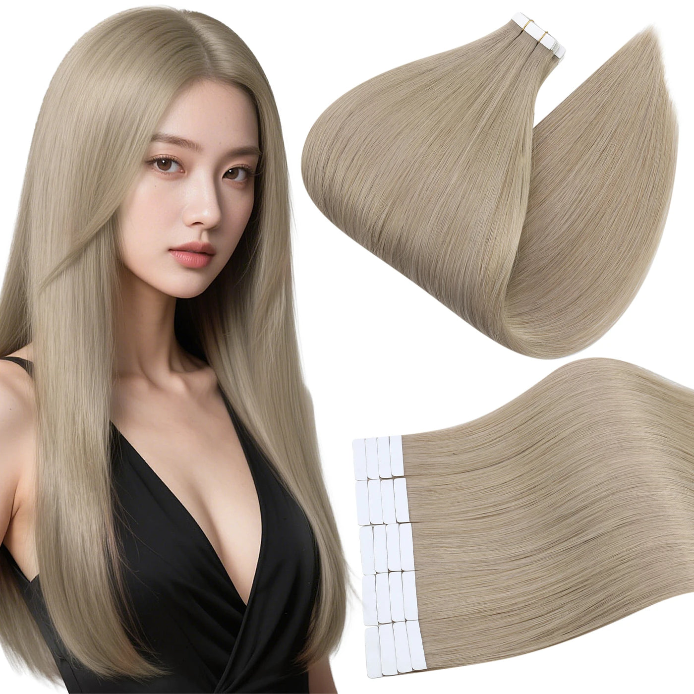 [New Color] Full Shine Tape in Hair Extensions Human Hair Brazilian Remy Straight Hair Extensions 20 Pcs 50G for Women