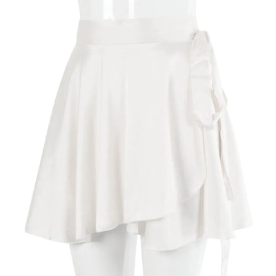 White Women Pleated Skirts Summer High Waist Girls Dancing Mini Skirt Fashion A Line irregular Short skirt solid sexy aesthetics