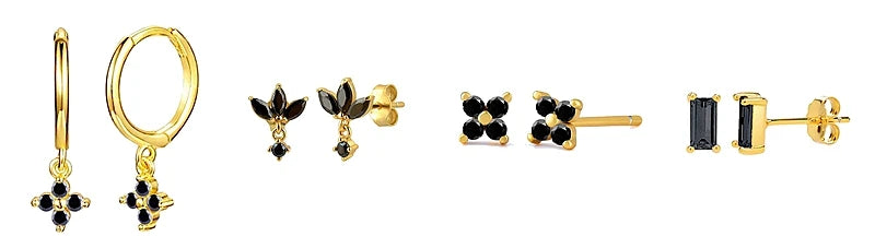 925 Sterling Silver Needle Fashion Round Pendant Small Earrings Luxury Gold Hoop Earrings for Women Premium Black Jewelry Gifts