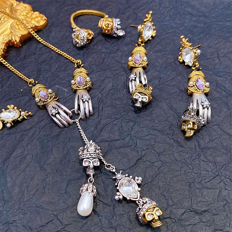 2023 New Skull Earrings Necklace Set Alloy Punk Gothic Style Men's And Women's Jewelry Party Gift