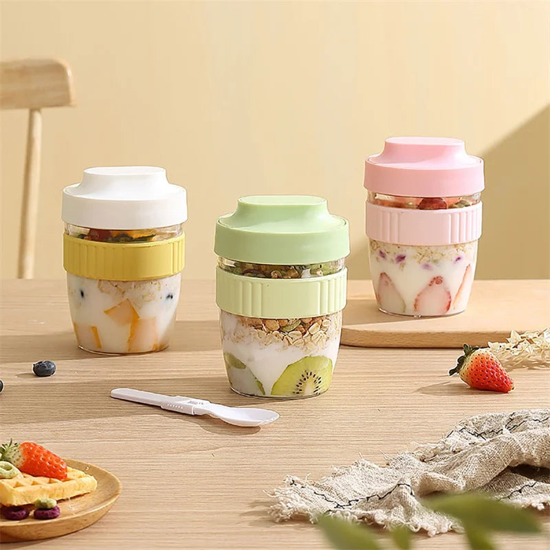 Breakfast Cup Oat Cup Nut Yogurt Salad Cup Container Set Sealed Portable Fitness School Lunch Box Food Storage Cup Bento Box New