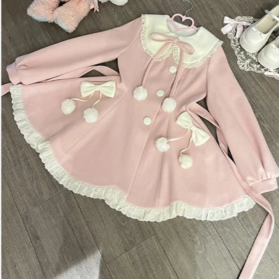 Japanese Kawaii Lolita Lace Patchwork Sweet Dress Coat Women Y2k Aesthetic Contrast Color Dresses Single Breasted Party Vestidos