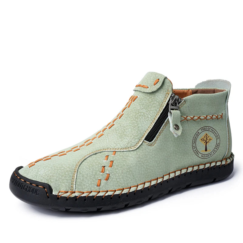 Handmade Leather Casual Shoes For Men Sneakers Men Flat Footwear Zipper Leather Boots Men Ankle Plus Size 39-48