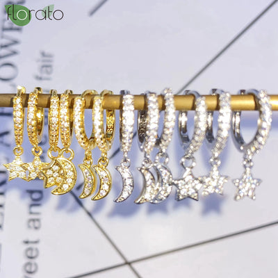 925 Sterling Silver Needle Little Huggies Hoop Earrings for Women Tiny Crystal Zirco Pendant Cartilage Earrings Piercing Jewelry