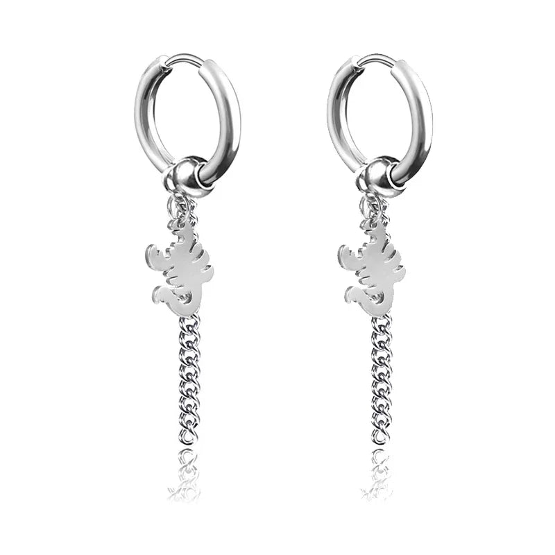 New Punk Stainless Steel Chain Hoop Earrings For Women Men 2023 Trendy Goth Pop Hip Hop Pendants Ear Jewelry Accessories Earring