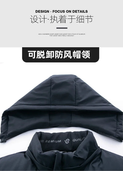 Men Business Hooded Parka Windbreaker Outwear Winter New Men's Jacket Parkas Windbreaker Solid Loose Thick Windproof Long Coat