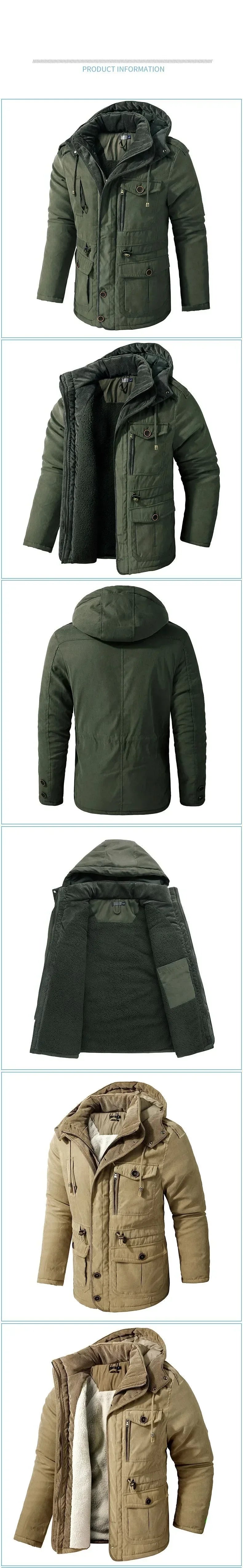 Fleece Inner Cotton-Padded Male Windbreaker Hooded Outwear Cotton Parka Snow Coats Men's Thicken Warm Winter Jacket Cashmere