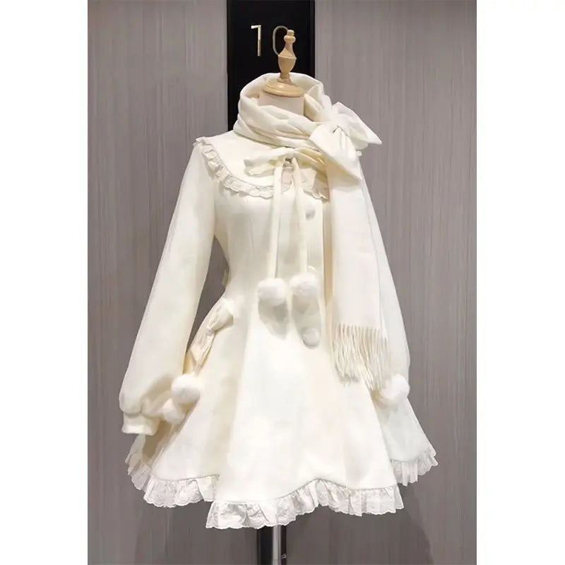 Japanese Kawaii Lolita Lace Patchwork Sweet Dress Coat Women Y2k Aesthetic Contrast Color Dresses Single Breasted Party Vestidos