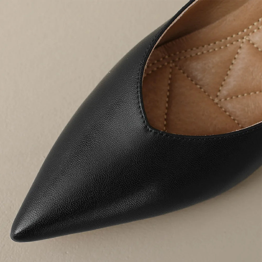 plus size 34-42 women's genuine leather 4.5cm kitten heel pointed toe slip-on pumps elegant ladies low heeled shoes