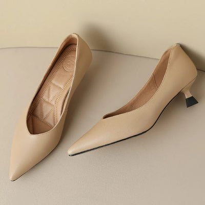 plus size 34-42 women's genuine leather 4.5cm kitten heel pointed toe slip-on pumps elegant ladies low heeled shoes