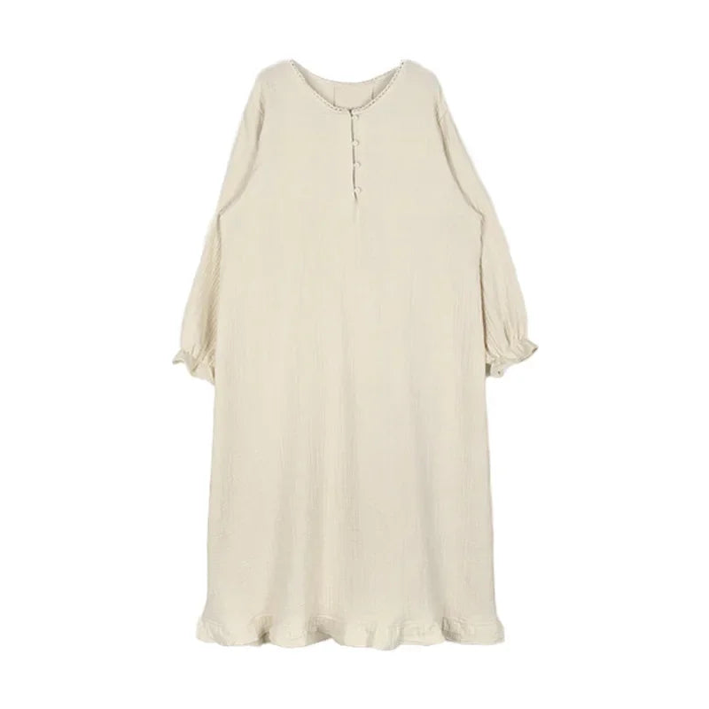 100% Cotton Woman Dress Cute Cherry Print Long Sleeve Button Up Korean Maxi Dresses Comfortable Homewear Vestido De Mujer
