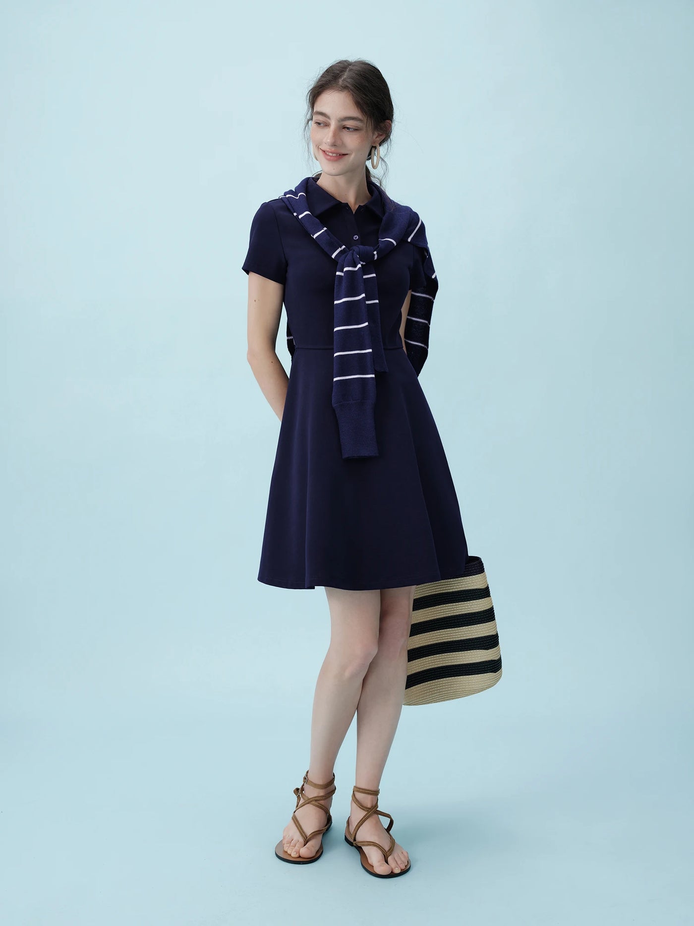 ZIQIAO 2025 Summer Women's Polo Mini Dress - Waist-Defining Silhouette & Breathable Textured Fabric Casual Dresses 25ZQ92190
