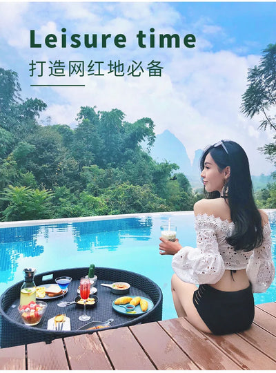 Net red floating tray round rattan woven heart-shaped basket Homestay Hotel Villa swimming pool dinner plate