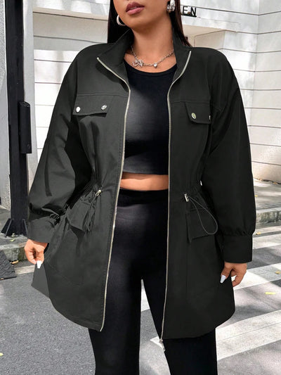 Plus Size Solid Colour Ladies Jacket Casual Fashion Windproof Zip Design Suitable for Autumn and Winter Coat
