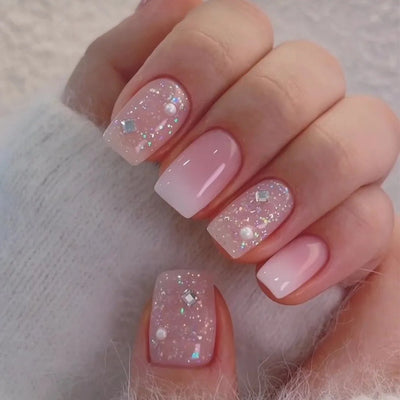 24pcs Press on Nails Square Flower False Nails Wearable Stick-on Nails Fake Nail Uñas Postizas Mujer Накладные Ногти 네일팁