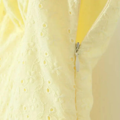 2024 Sexy Yellow Hollow out Embroidery Lace Cotton Corset Style Bow Sling Dress Women Low Waist Ball Gown Swing Mini Party Robe