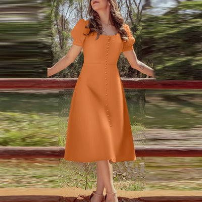 2025 ZANZEA Holiday Vestidos Women Summer Dress Fashion Elegant Square Neck Puff Sleeve Work Midi Dresses Stylish Party Sundress