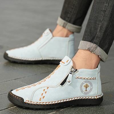 Handmade Leather Casual Shoes For Men Sneakers Men Flat Footwear Zipper Leather Boots Men Ankle Plus Size 39-48