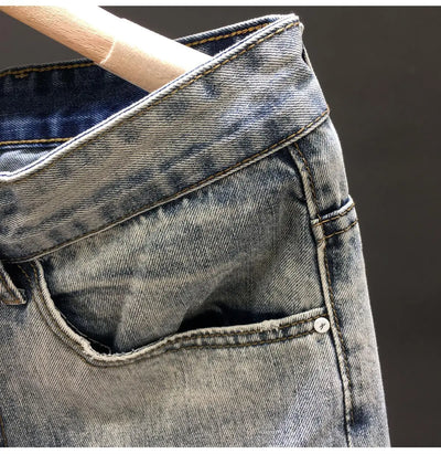 Fashion 2024 New Men's Casual Jeans Distressed Ripped Designer Luxury Boyfriend Spring Autumn Denim Slim Full Length Pants