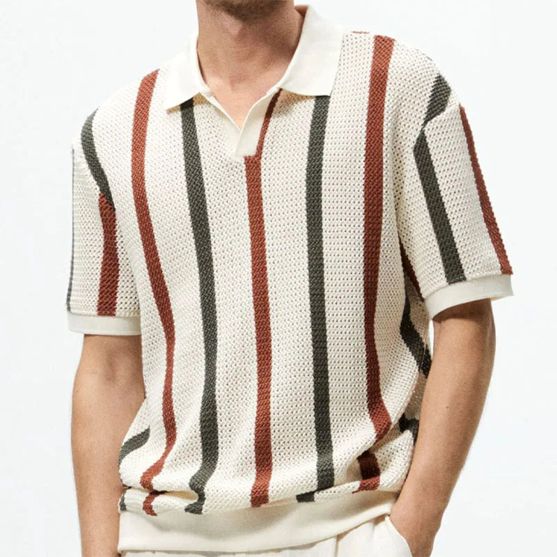 Men's Sexy See-through Knit Shirt Breathable Hollow Striped Shirt Summer New Men's Thin Coat Men's Clothing Hawaiian Shirt Tops