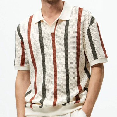 Men's Sexy See-through Knit Shirt Breathable Hollow Striped Shirt Summer New Men's Thin Coat Men's Clothing Hawaiian Shirt Tops