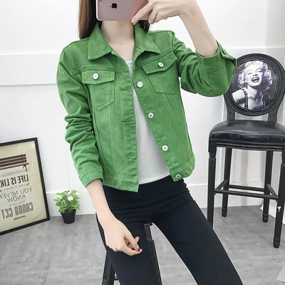 Spring Autumn Women Short Denim Jacket Candy 8 Colors Streetwear Chic Jean Coat Lady Slim Small Outerwear Female casual Tops