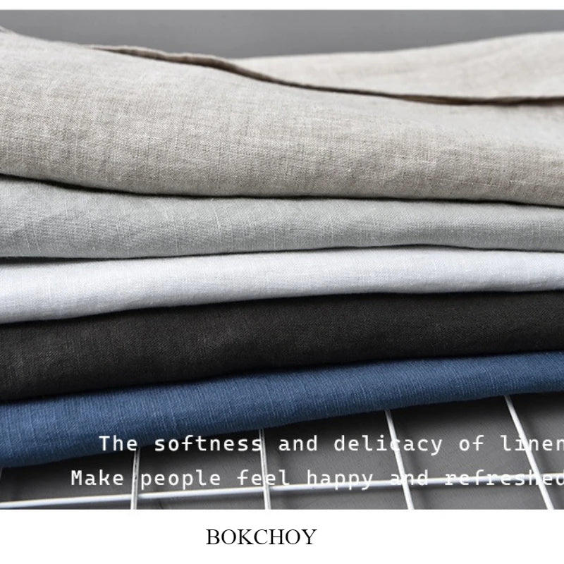 2025 Summer New Breathable Thin 100% Linen Short Sleeve Shirt for Men Casual Turn-down Collar Classic Shirt DC927