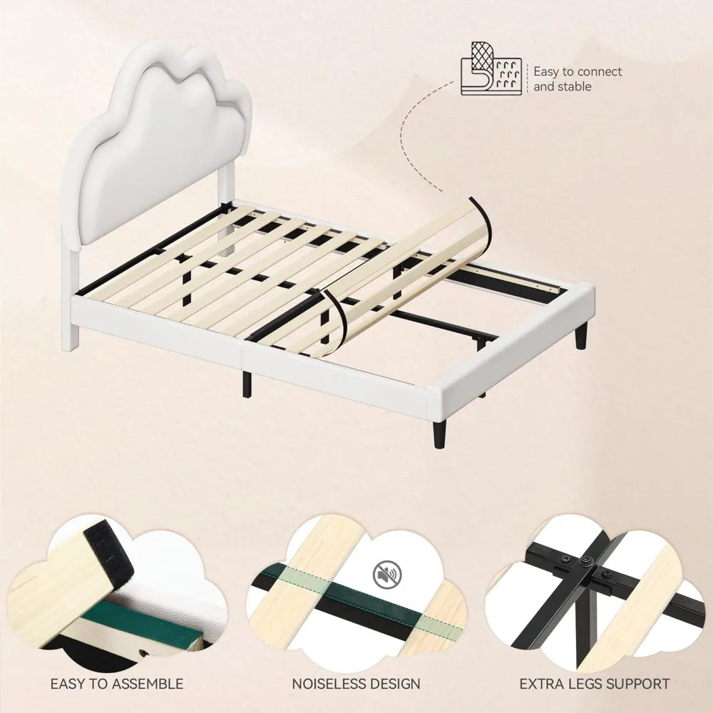 YITAHOME Full Size Bed Frame, LED Bed Frame with PU Faux Leather Adjustable Cloud Headboard, Platform Upholstered Bed with Woode