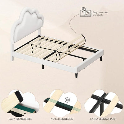 YITAHOME Full Size Bed Frame, LED Bed Frame with PU Faux Leather Adjustable Cloud Headboard, Platform Upholstered Bed with Woode