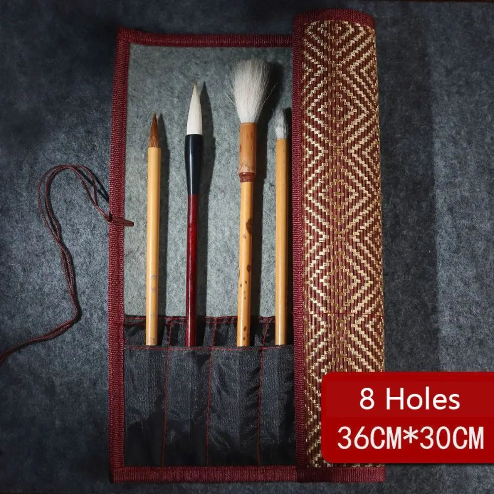 Bamboo Painting Brushes Holder High Quality Large Capacity Chinese Style Calligraphy Pen Curtain Pen Case Art Supplies