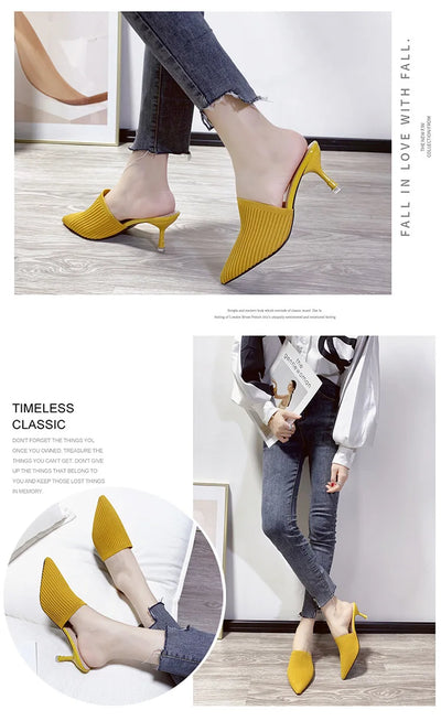 Comemore 2025 New Women's Summer Mules Fashion Female Flipflop Yellow Office Slippers Flat Sandals Women Spring Slides Shoes 43
